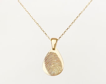 14K Solid Gold Fingerprint Necklace-Personalized Fingerprint Jewelry, Personalized Gift, Memorial Gift, Pendant Necklace, Sentimental Gifts