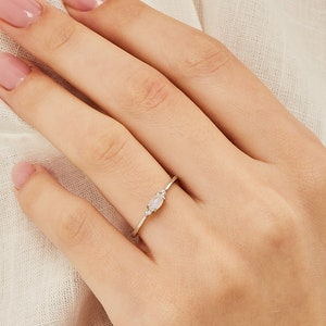 14K Gold Moonstone Engagement Ring Diamond, Handmade Jewelry - Dainty Ring - Minimalist Ring
