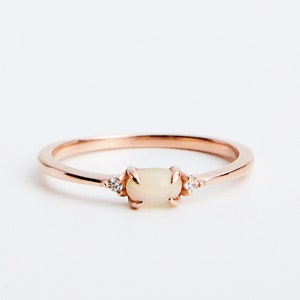 14K Gold Moonstone Engagement Ring Diamond, Handmade Jewelry Dainty Ring Minimalist Ring image 3