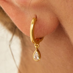 Dangling Hoop Earrings • Dainty Diamond Charm Earrings • Minimalist Huggie Hoops • Drop Hoop Earrings