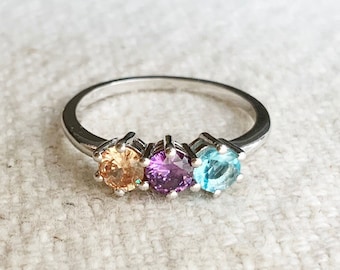 14K Gold Mothers Ring 2 Stone, 3 Stone,.. 5 Stone, Birthstone Ring Stackable, Personalized Jewelry for Women, Handmade Jewelry Gifts