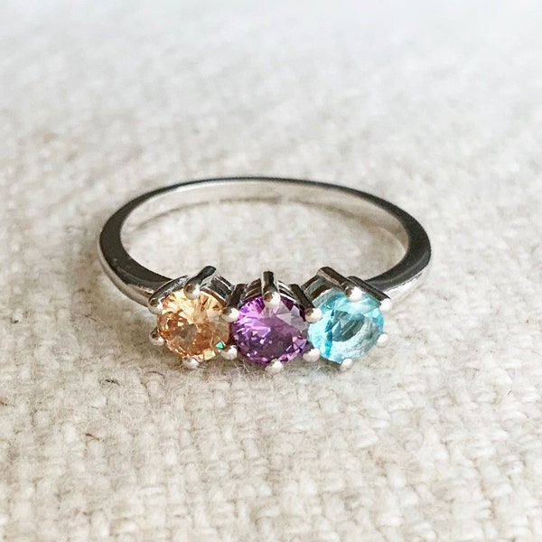 14K Gold Mothers Ring 2 Stone, 3 Stone,.. 5 Stone, Birthstone Ring Stackable, Personalized Jewelry for Women, Handmade Jewelry Gifts