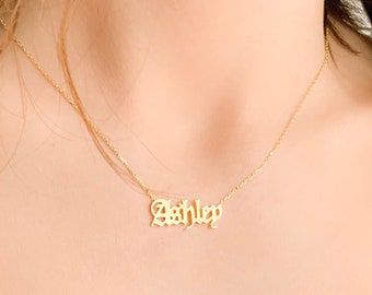 Alte englische Gold Namenskette - personalisierte Halskette mit Namen - Muttertagsgeschenk - Namensschmuck - personalisierter Brautjungfer Schmuck Geschenk