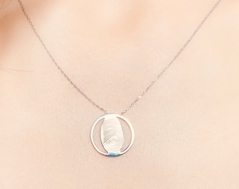 Silber Fingerabdruck Halskette - personalisierte Halskette, Silber Halsketten für Frauen, Fingerabdruck Schmuck, personalisiertes Geschenk, Erinnerungsgeschenk