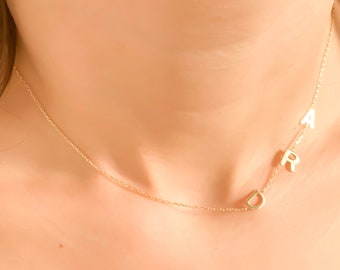 Necklaces for Women with Name, Sideways Initial Necklace Gold, Personalized Gifts for Her, Handmade Jewelry, Gift for Women