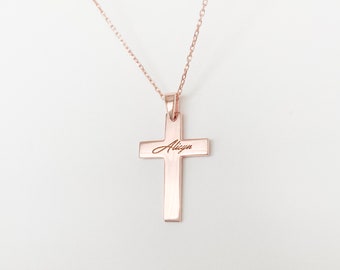 Rose Gold Cross Necklace for Women, Laser Engraved Necklace, Dainty Statement Necklaces for Women, Personalized Gifts, Bridesmaid Gift