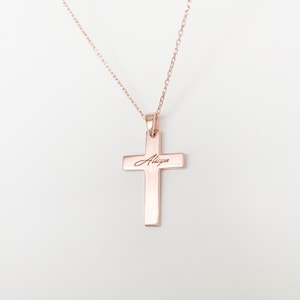 Rose Gold Cross Necklace for Women, Laser Engraved Necklace, Dainty Statement Necklaces for Women, Personalized Gifts, Bridesmaid Gift