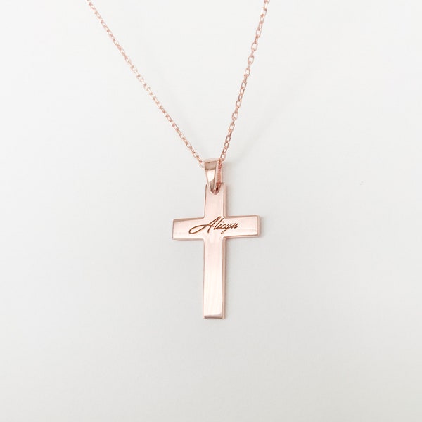 Collier croix en or rose pour femmes, collier gravé au laser, colliers délicats pour femmes, cadeaux personnalisés, cadeau de demoiselle d’honneur