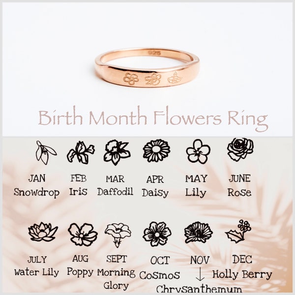 Multiple Birth Flower Ring / Personalized Gifts for Mom / Mothers Day Gift Ring / Birthday and Bridesmaid Gifts for Her