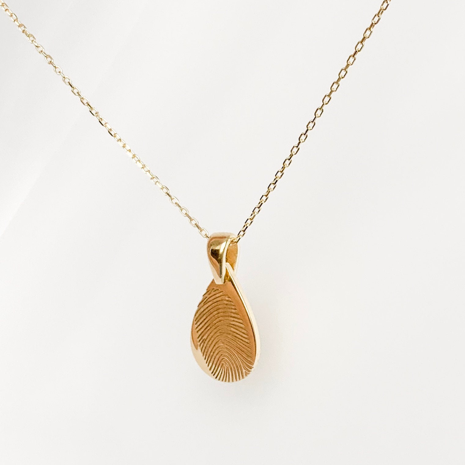 14K Solid Gold Fingerprint Necklacepersonalized Fingerprint Etsy