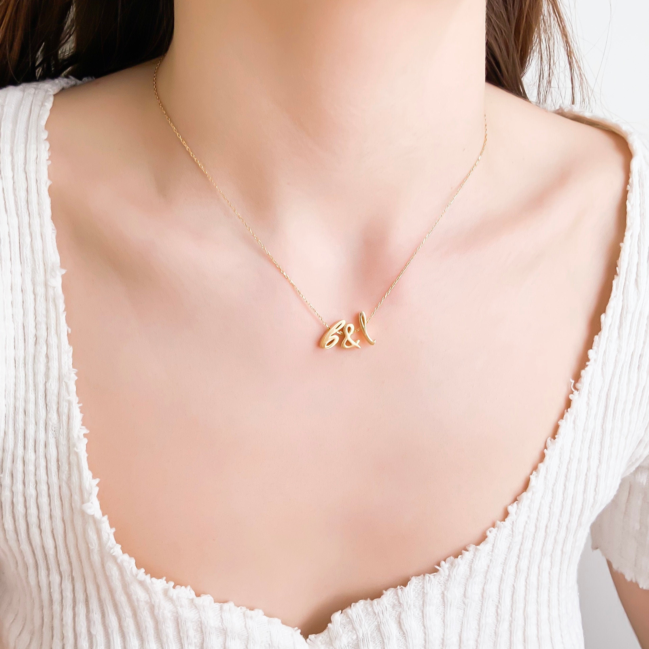 Initial Necklace Gold, Personalized Jewelry, Personalized gift for Her, Necklace with Initials, Necklaces for Women, Wedding gift for Bride