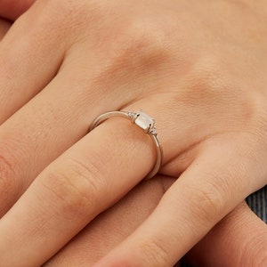 14K Gold Moonstone Engagement Ring Diamond, Handmade Jewelry Dainty Ring Minimalist Ring image 2