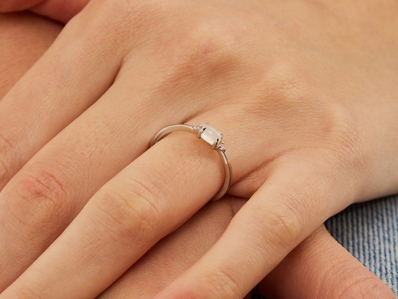 14K Gold Moonstone Engagement Ring Diamond, Handmade Jewelry Dainty Ring Minimalist Ring image 2