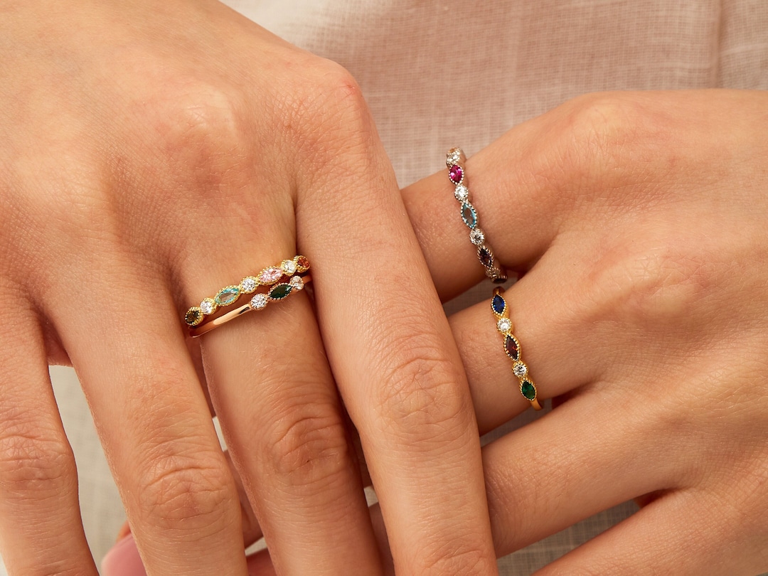 14K Gold Mothers Ring Stackable Birthstone Rings for Women Personalized Handmade Jewelry Gifts for Mom Mothers Day Gift for Her Etsy