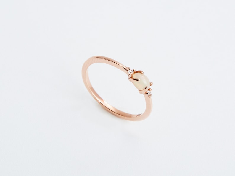 14K Gold Moonstone Engagement Ring Diamond, Handmade Jewelry Dainty Ring Minimalist Ring image 4