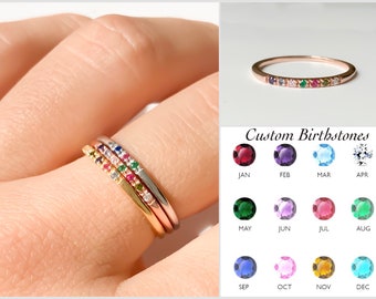 14K Gold Birthstone Ring For Mom Stackable Rings for Women • Dainty Ring • Birthstone Jewelry • Personalized Jewelry • Handmade Jewelry