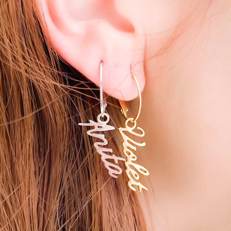 Personalized Name Jewelry, Dangle Earrings Handmade, Dainty Silver Gold Earrings for Women, Personalized Bridesmaid Gift image 4
