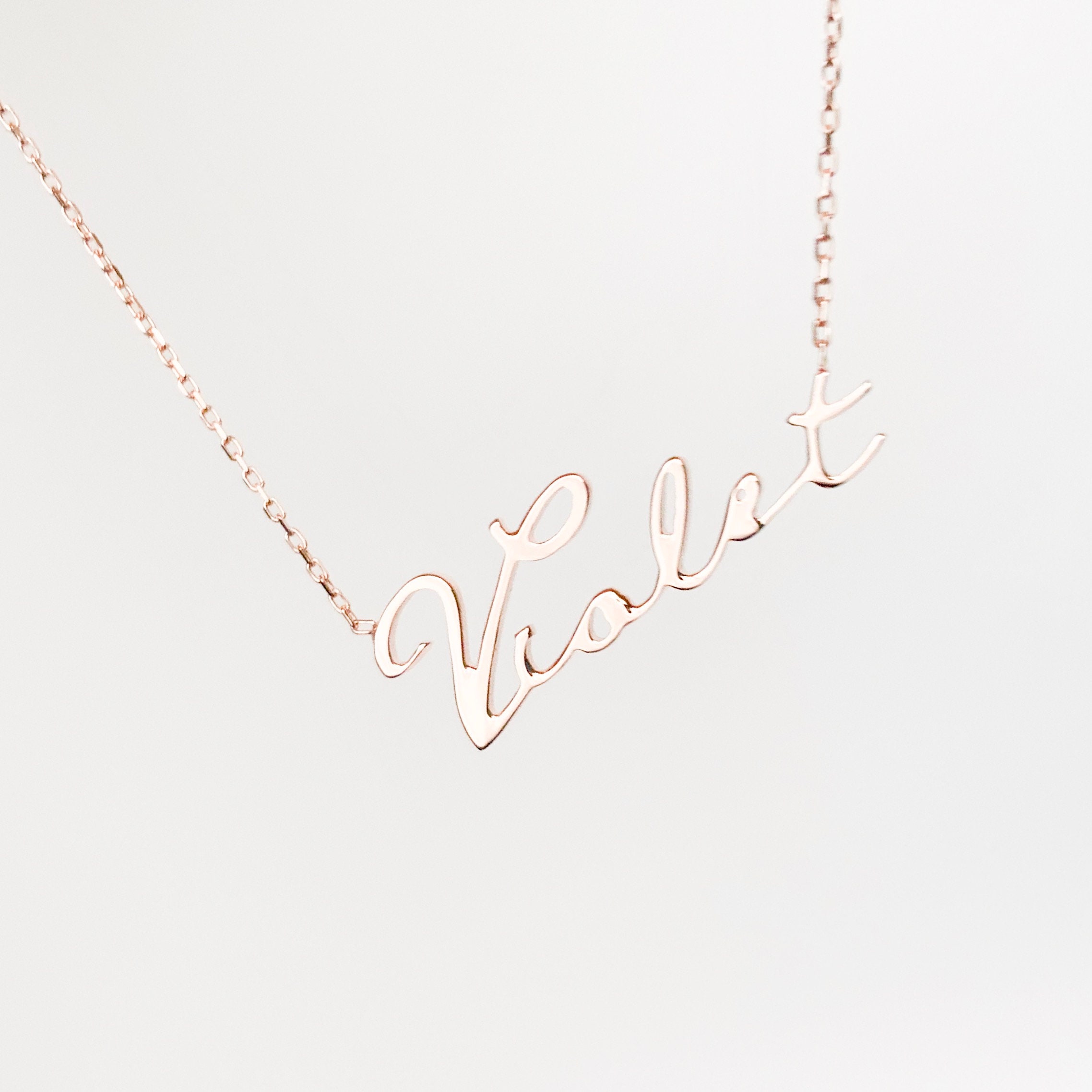Tiny Rose Gold Name Necklace Personalized Gift Bridesmaid Etsy