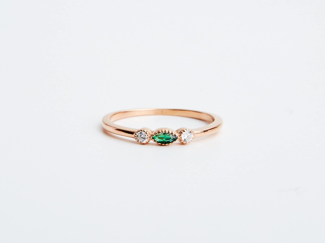 Personalized Birthstone Ring 14K Gold Stackable, Emerald Engagement ...