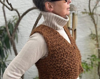 Grobstrick kurze Weste tailliert 100% reine Alpakawolle,handgesponnen & gestrickt,warm,super weich