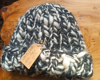 Dicke warme Fischer Mütze Grobstrick Beanie  aus reiner Wolle (Merino extrafein) handgesponnen & gestrickt,ganz weich und kuschelig