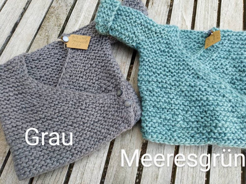 Baby newborn Jäckchen Wickeljacke reine Wolle 100% Merino extrafein handgesponnen & gestrickt,warm und weich, Erstlingsausstattung Meeresgrün