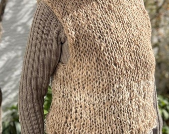 Grobstrick Pullunder Slipover 100% heimische Alpaka Wolle(ganz weich und leicht) handgesponnen & handgestrickt, Größe S/M