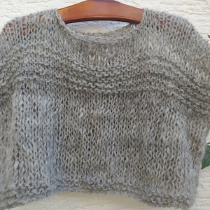 Chunky knit sweater slipover 100% local alpaca wool (very soft and light), hand-spun & knitted, short shape, oversized, one size