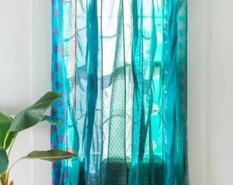 Handmade Boho Vintage Old Silk Sari Patchwork Curtain Indian Door Windown Decorative Curtains