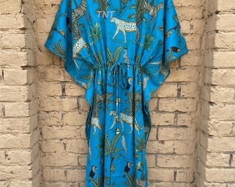 Jungle Design Cotton Kaftan Dress-Maxi Gown-Summer Dress-Beach Cover Up-Bikini Cover Up -Night Wear
