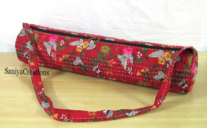 New Yoga Bag Floral Kantha Stitch Indian Handmade Gym Exercise Mat Carrier Cotton Bag Hippie Yoga Mat Carry Bags With Shoulder Strap Throw