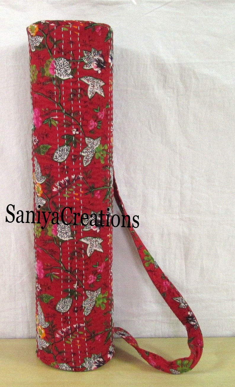 New Yoga Bag Floral Kantha Stitch Indian Handmade Gym Exercise Mat Carrier Cotton Bag Hippie Yoga Mat Carry Bags With Shoulder Strap Throw