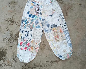 Harembroek van rayon met patchwork: uniseks broek in hippie-bohostijl in alle kleuren elastische taille