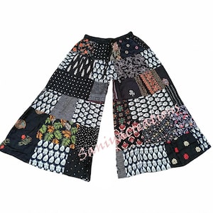 Patchwork Palazzo-byxor - Svarta Patchwork Rayon Bomullsbyxor med Vida Ben i Yoga