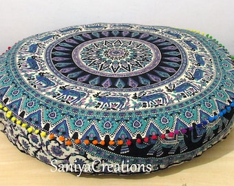 Fodera per cuscino da pavimento grande con mandala – Cuscino rotondo in cotone da 130 cm per decorazione domestica