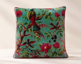 Dark Green Velvet Brid Pillow Cushion Cover Boho Home Sofa Deocrative Pillowcase Throw