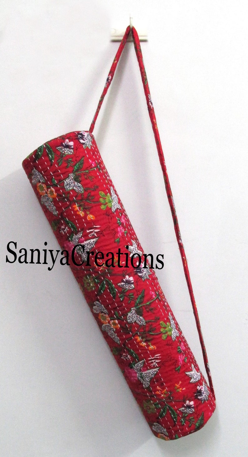 New Yoga Bag Floral Kantha Stitch Indian Handmade Gym Exercise Mat Carrier Cotton Bag Hippie Yoga Mat Carry Bags With Shoulder Strap Throw