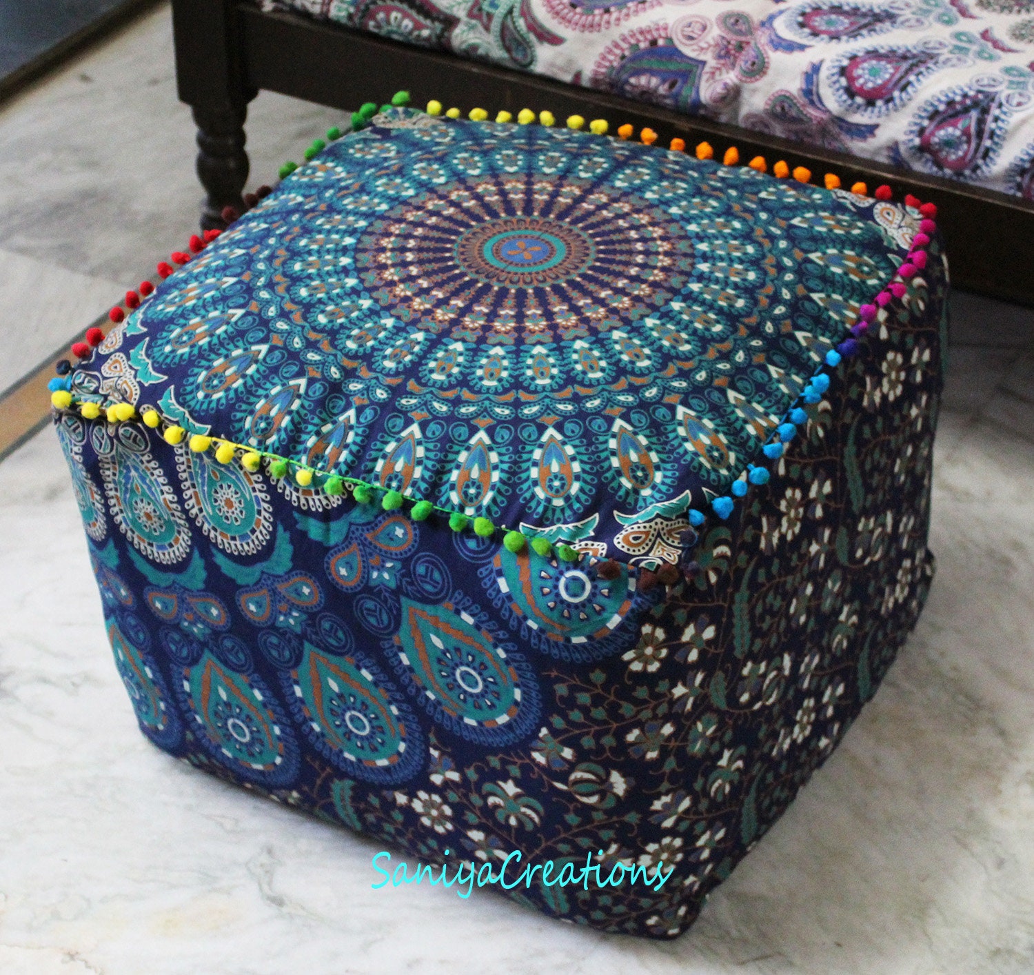 Copri pouf quadrato in cotone per ottomana Copri poggiapiedi decorativo per  sedia da pavimento FORMATO PERSONALIZZATO DISPONIBILE -  Italia