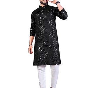 Indian Handmade Chikankari Kurta for men  wedding wera outfit traditional suti kurta color black  fastival and wedding kurta Desi Wear