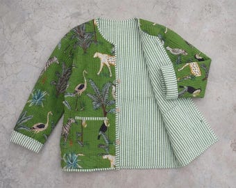 Chaqueta acolchada reversible de algodón estilo bohemio vintage – Estampado artesanal indio hecho a mano
