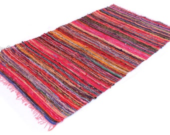 Hand Woven Chindi Rug – Bohemian Indian Rag Carpet, Recycled Cotton Home Decor