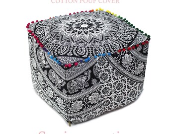 Funda de algodón para puf otomano – Fundas para reposapiés estilo bohemio, pufs otomanos sin relleno, decoración de habitaciones, arte