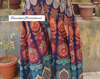 Floral Mandala Palazzo Pants: Indian Cotton Tapestry Trousers