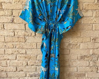 Cotton Kaftan Dress-Maxi Gown-Summer Dress-Beach Cover Up-Bikini Cover Up -Night Wear