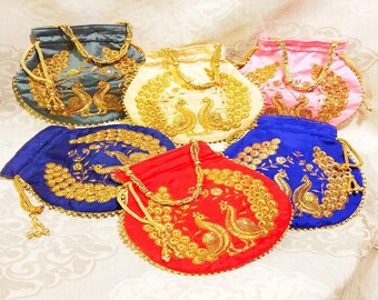 Wedding Favor Florla Chikan Embroidered Potli Bag, Pouch Drawstring Bag, Potluck Bag, Wedding Favor Return Gift For Guests Women's Clutch