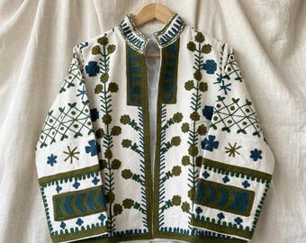 Hippie Jacket | Boho Suzani Embroidered Cotton Floral Vintage Coat, Gift For Her
