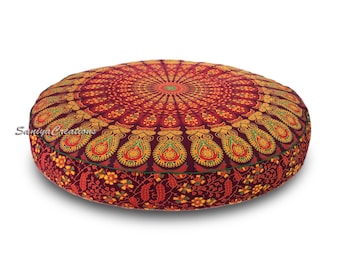 Funda de cojín Papasan redonda grande hecha a mano con estampado de mandala