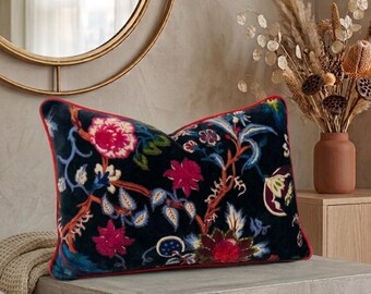 Black Multi Floral Velvet Botanical Cushion Cover Room Decor Sofa Pillow case