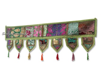 Green Patchwork Toran: mantovana per porta ricamata in stile vintage