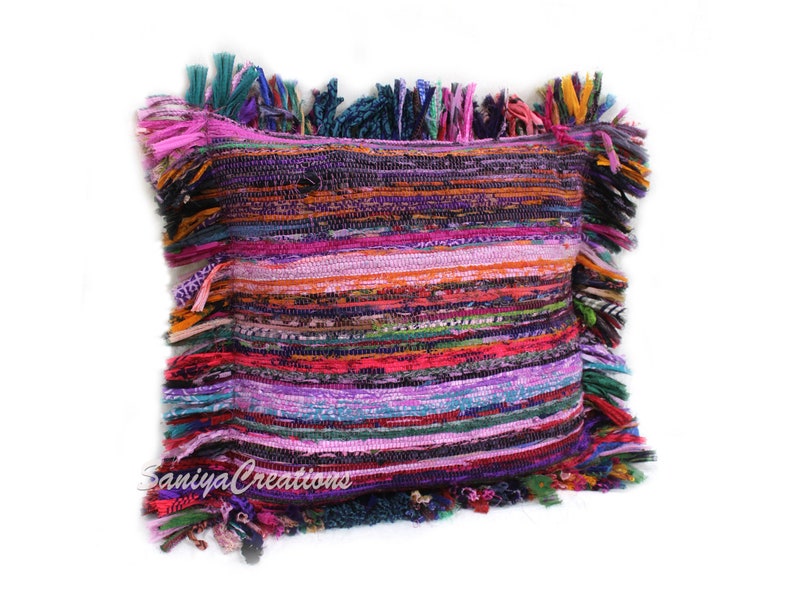 16X16 Multicolour Chindi Pillow Cover 18X18 Boho Pillow Cushion Covers Extra Long Chindi Pillows Hand Woven Chindi Room Decor Handmade